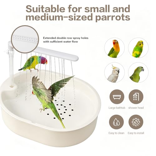 Automatic Parakeet Bird Bath with Pump,Automatic Bath Shower(Beige) | Bird Shower Fountain Bathtub with Running Water,For Birds African Grey Amazon Conure Parakeet Cockatiel - color: Beige