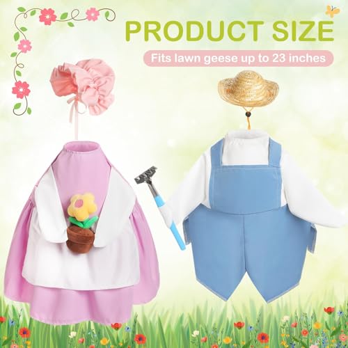 2 Set Porch Goose Outfit Spring Gardener Goose Clothes with Small Flower Pot for 23" Cement Outdoor Patio Yard Decor(Gardener) - style: Gardener