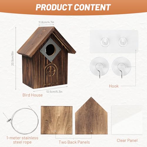 2-in-1 Window & Tree Hanging Bird House with Stainless Steel Rope | Dual Mounting Options, Clear Viewing Window, Openable Privacy Panel, Outdoor Birdhouse, For Bluebirds Finches Chickadees