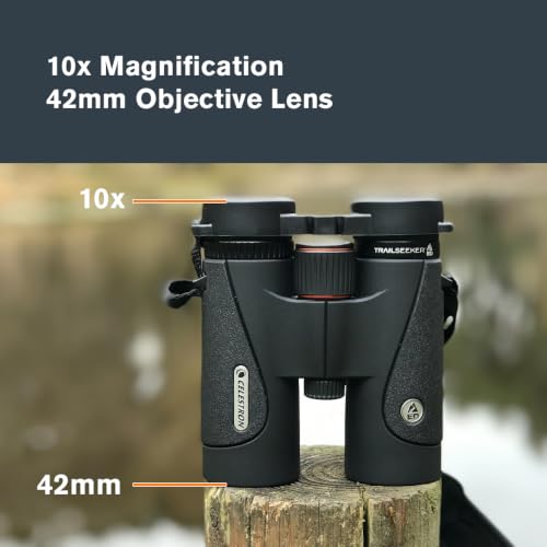 Celestron TrailSeeker ED 10x42 Binoculars for Wildlife Viewing – ED Glass | ED Glass for Sharp Detail, Phase & Dielectric-Coated BaK-4 Prisms, Fully Broadband Multi-Coated, Magnesium Alloy Body - style: TrailSeeker ED 10X42