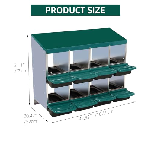 GarveeHome 2-Tier Chicken Nesting Box, 8 Compartment Metal Chicken Laying Boxes with Waterproof Roof ＆ Removable Trays for Hens, Poultry，Easy Egg Collection - color: Green, size: 8 holes
