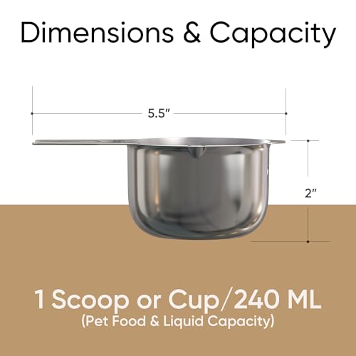 Color Up 1 Cup Pet Food Scoop – Stainless Steel Dog Food Scoop Cup (16 Tbsp) – Heavy-Duty, Rust-Resistant Measuring Scoop for Dogs, Cats, Birds & Rabbits – Ideal for Dry Food & Treats - size: 1 Scoop (1 Cup)