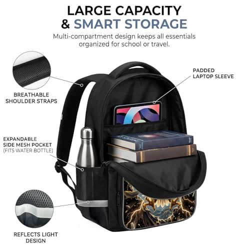 Kids Eagle Backpack, 3D Gold Lightning Bird Breakthrough Design, Lightweight Travel Backpack for Students Teens, Durable Bookbag, Large Capacity 17 Inch