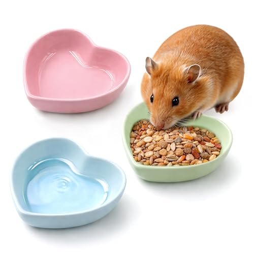 3 Pack Ceramic Hamster Food Bowl, Anti-Turning Heart Hamsters Water Dish | Cute Guinea Pig Food Bowl, Small Animals Bowl for Rabbits Chinchillas Guinea Pig Rat Hedgehog Parrots Small Animals