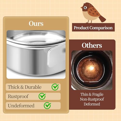 Bird Cage Feeder, Bird Feeder for Cage, 2 Pcs 10oz Stainless Steel Food Water Bowls with Clamp, Hanging Coop Cups for Parrot Cockatiel Hamster Rabbit Rat Small Animals - color: 2pcs-10oz Stainless Steel Bowl with Clamp