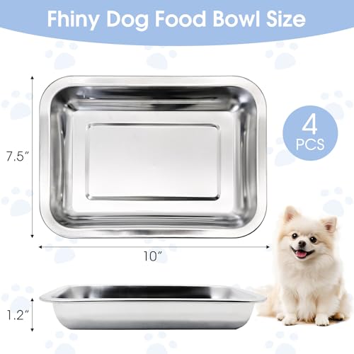 Fhiny 4 PCS Stainless Steel Dog Bowls, Metal Shallow Puppy Bowls 10"×7.5" Indoor & Outdoor Universal Dog Food Plate Whisker Fatigue Friendly Cat Dishes Easy to Clean for Puppy Kitten Doggy 1.2" H