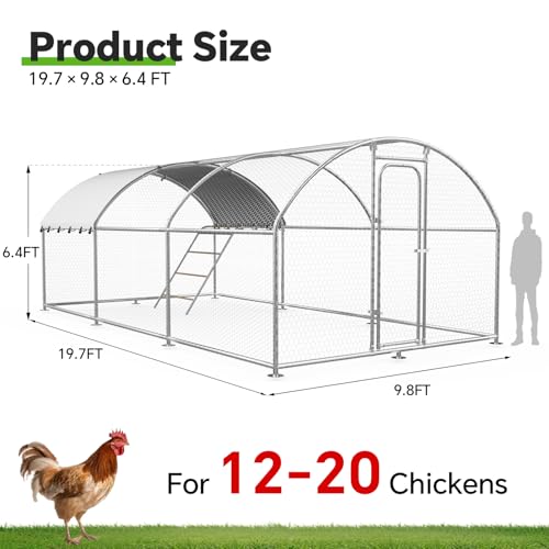10 x 19.7 x 6.4 FT Metal Chicken Coop, Chicken Run with Cover | Walk-in Chicken Coop, Waterproof Cover, Side Hardware Cloth, Roosting Perch, reinforced frame, Backyard & Farm Use - size: 236.5"L x 119.5"W x 76.5"H