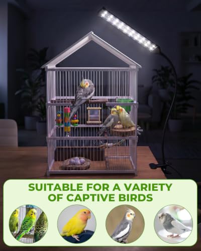 UVB Light for Birds, Full Spectrum LED Bird Cage Light for Parrot | UVB 2.4 Clip Lamp with 24H Cycle Timer for Captive Birds, a Round Platform Included, 3 Lighting Modes