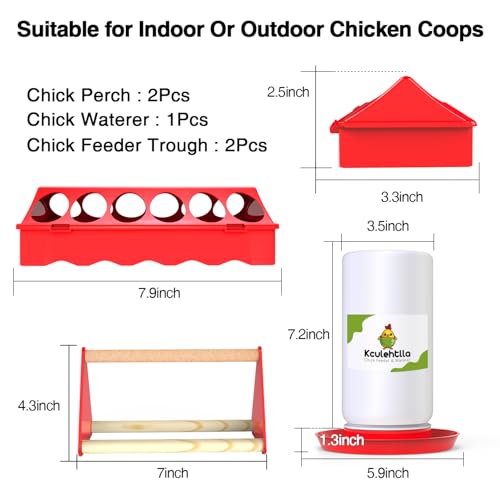 Chick Feeder and Waterer Kit - Baby Chicken Supplies with Chicks Perch, Plastic Feeder Trough and 1.2L Waterer, Chicken Starter Kit for Coop and Brooder for Small Poultry Ducks Quail - color: Red 1