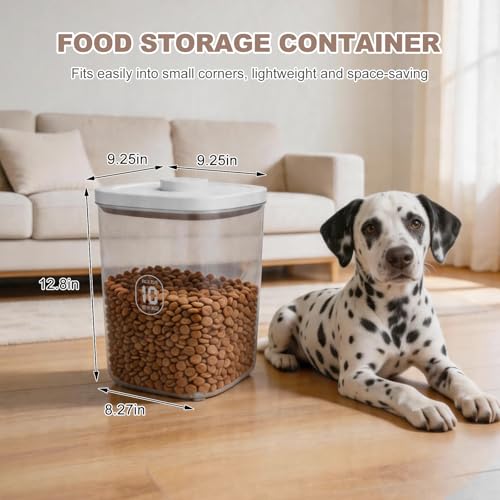 LEAWALK 10Lbs/10.57Qt Airtight Dog Cat Food Storage Container and Dog Treat Containers BPA-Free, PET Clear Stackable Pet Storage Bin, Pop Top, 1-Cup Scoop for Pet Food/Rice/Flour/Bread/Grains - color: White-10L-A
