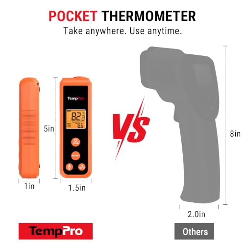 TempPro TempScan Mini-Sized Infrared Thermometer Gun for HVAC Engine BBQ | Temperature Gun with Max/Min/Avg Display, Infrared Thermometer for Cooking Pizza Oven Accessories, -58~1022°F Temp Gun - style: IR Thermometer with Laser