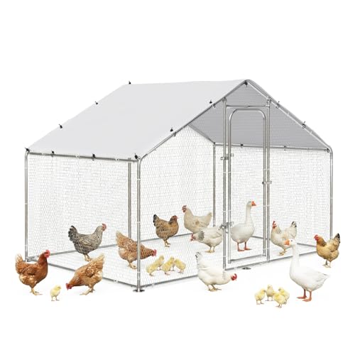 LEMBERI Metal Chicken Coop Spire Roof Walk in Chicken Run Pen for 6 Chickens, Galvanized Rabbits Duck Poultry Cage with Waterproof Cover for Outdoor,Backyard and Farm - size: 78.0"L x 118.1"W x 76.8"H