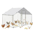 LEMBERI Metal Chicken Coop Spire Roof Walk in Chicken Run Pen for 6 Chickens, Galvanized Rabbits Duck Poultry Cage with Waterproof Cover for Outdoor,Backyard and Farm - size: 78.0"L x 118.1"W x 76.8"H