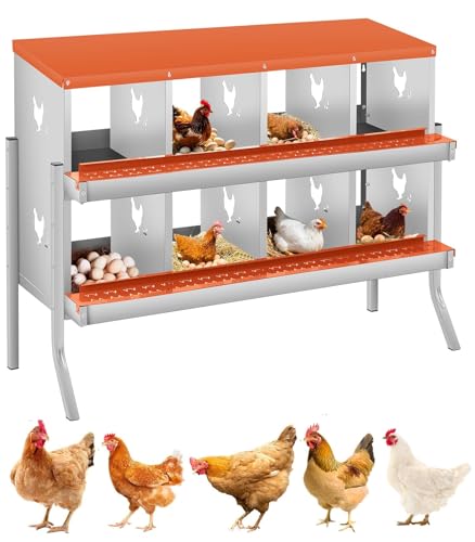 Garvee Chicken Nesting Box, 8 Compartments Nesting Box for Chickens, Galvanized Steel Chicken Laying Box for Easy Egg Collection, Wall Mounting - color: Orange | 8 Compartments+legs
