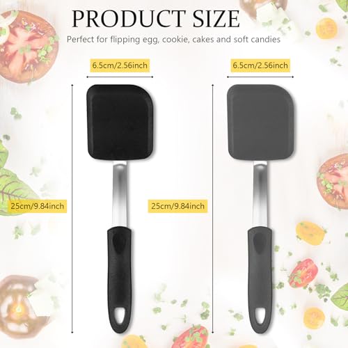 Silicone Cookie Spatula Turner 2 Pack Mini Brownie Spatula Flexible Kitchen Small Silicone Turner for Nonstick Cookware Heat Resistant No Scratch Flipper for Egg(Solid Flat,Black, Grey) - color: Black, Grey