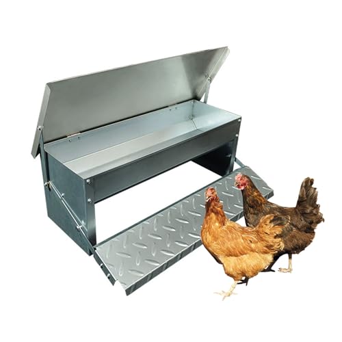 Automatic Chicken Feeder with Weatherproof Lid 4-9kg Metal Treadle Feeder Feeds 6 Chickens up to 10 Days for Roosters Pheasant Chicken Outdoor Coop(Size:Small - 56x18cm) - size: Small - 56x18cm