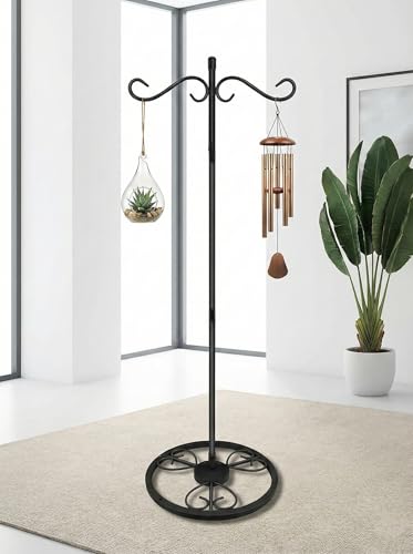 58'' Double Shepherds Hooks for Outdoor, Adjustable Shepherds Hook Stand with Base for Wind Chimes, Hummingbird Feeders, Indoor Outdoor Garden Patio Home Décor