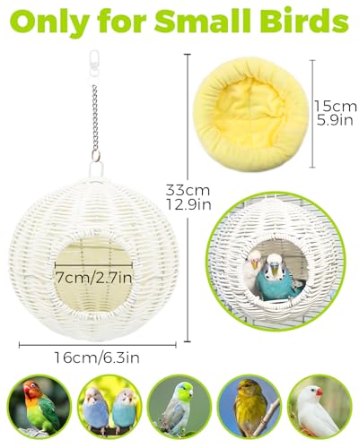 Chewproof Steel Frame Bird Nest for Cage, Washable Small Bed Hammock | Bird Hideout Lay Eggs Parakeet Nest Sleep Rest, Parakeet Warm Bed House Hut for Lovebird, Canary, Budgie, with Cushion - color: S-Long Chain-white for Small Birds