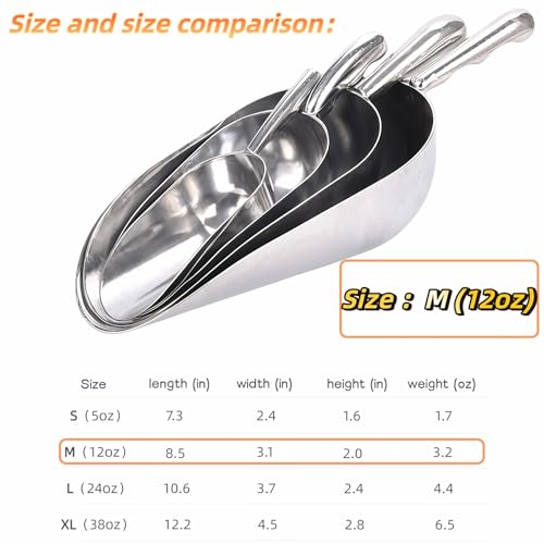 Ice Scoop, Heavy Duty Cast Aluminum, Ergonomic S-Curve Handle, Commercial Grade for Ice, Coffee, Popcorn, Flour, Sugar, Food-Grade & Rust-Proof Kitchen Tool (M (12oz)) - size: M (12oz)
