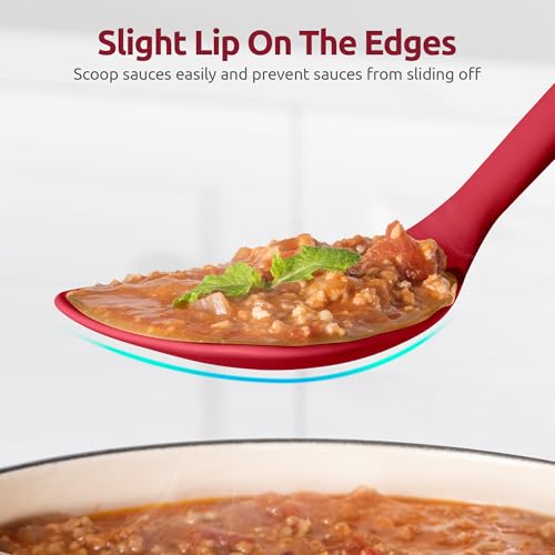 U-Taste 600ºF Heat Resistant 13.6in Long Solid & Slotted Silicone Turner and 600ºF Heat Resistant 13.76" Long, 3.63" Wide Wok Spatula for Kitchen Stir Fry (Red)