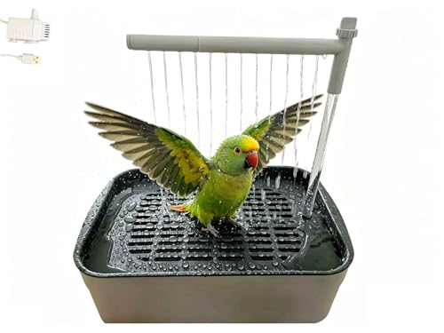 Automatic Parakeet Bird Bath with Pump,Adjustable Water Flow & Parrot Shower,USB Powered Bird Fountain Bathtub for Cage,Quiet Circulating Water System for Budgie,Lovebird (S) - color: Light gray#
