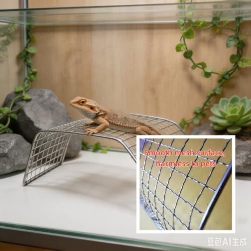 Stainless Steel Reptile Climbing Net – Basking Platform for Bearded Dragon, Leopard Gecko, Blue-Tongued Skink, Turtle – Durable Basking Rock & Ramp for Tank Accessories, Reptile Bed for Sunbathing