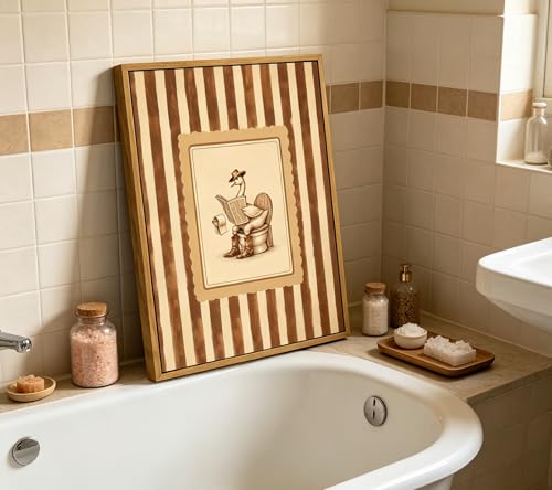 Floating Framed Funny Western Bathroom Canvas Wall Art, Cowboy Goose Reading on Toilet Painting Picture Wall Decor, Vintage Striped Animal Poster Print Artwork for Farmhouse, Home Decoration 8x10in - color: vintage goose, size: 10"L x 8"W