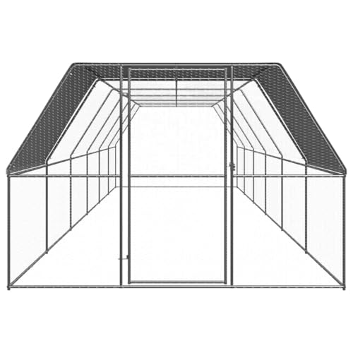 Large Outdoor Chicken Coop Galvanized Steel Poultry Cage, 118.1 x 118.1 x 78.7 Inch Rectangular Walk-in Pen for Chickens, Ducks and Large Birds, Backyard Metal Hen House - color: Silver-G