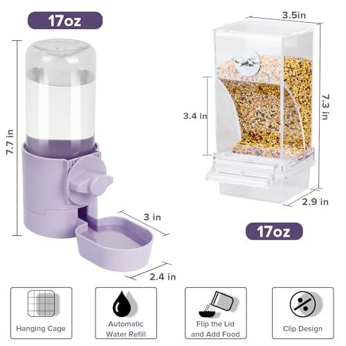 lemtrflo No Mess Bird Feeder Water Dispenser Set, Bird Feeder for Cage | Cage Accessories for Parrot, Finches, Budgies and Canaries - color: Purple