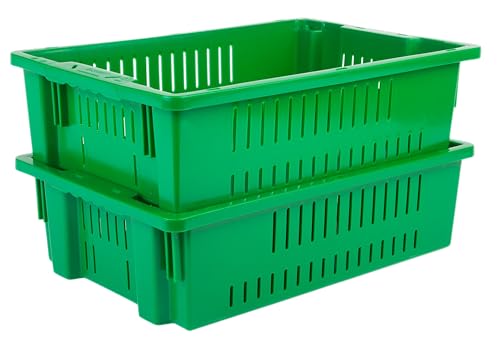 Hudson Exchange 20 x 13 x 5.6" (4 Pack, 4.5 Gallon) Agricultural Nest and Stack Vented Crate Handled Storage Container Tote, Green - color: Green