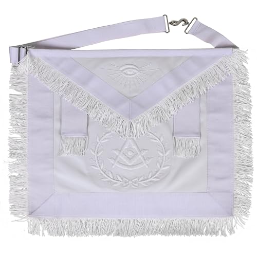 Masonic Past Master Sheepskin Apron - All White, Hand-Embroidered with Wreath Fringe