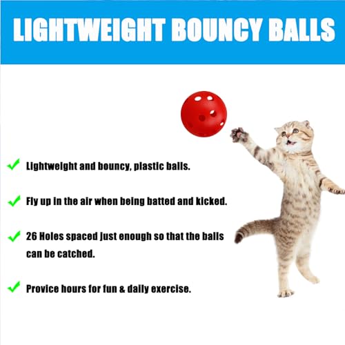 12Pcs Cat Ball Toy, Low Noise No Bells Holey Plastic Cat Balls, Funny Interactive Cats Toys for Indoor Cats, Firm Toy Balls for Kitten Puppy Ferret Bird (1.65", Red) - color: Red, 12/Pack