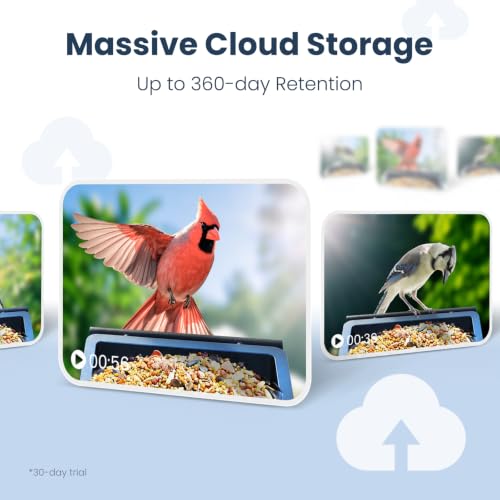 Smart Metal Bird Feeder with Camera, Light Blue | Squirrel Proof, 2.5K UHD AI Identification, Wireless Solar Powered, Real-time Videos & IMG, Outdoor for Garden Birding - color: Light Blue