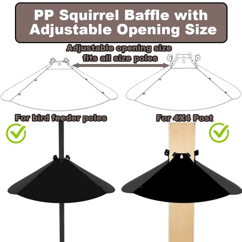 20 Inch Squirrel Baffle for Bird Feeder Pole, Adjustable Opening Size, for Up to 4x4 Inch Wide Wooden Post, Outside Pole Mount Bird House Guard for Outdoor Shepherd’s Hook.