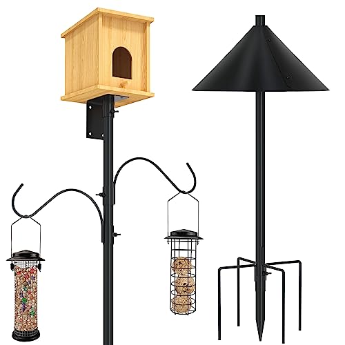 ERYTLLY Bird House Pole 80 Inch Bird Feeder Pole with Squirrel Baffle and 2 Hooks - Heavy Duty Bluebird Feeder Support Rod Stand Set for Outside, Yard, Garden - size: 80 in with 2 Hooks and Baffle Kit
