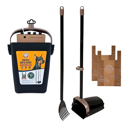 Arm & Hammer Dog Pooper Scooper Swivel Bin & Rake, Poop Scoop for Dogs, Black (2 Heavy Duty Scented Waste Bags Included) - size: One Size, style: Swivel and Rake Scooper