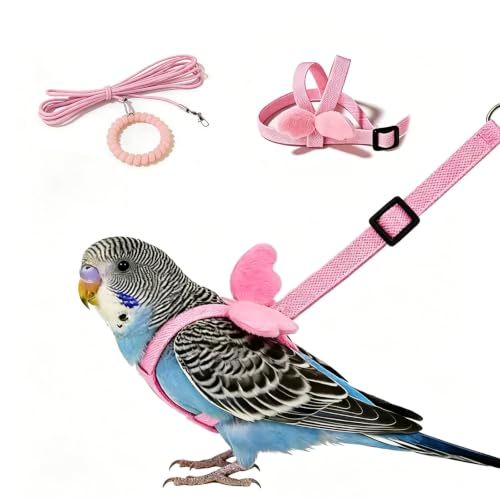 Pet Parrot Bird Harness and Leash, 2m Adjustable Polyester Rope with Cute Wing, Bird Flying Harness for Parrots, Pigeons, Budgerigars, Lovebirds, Cockatiels Outdoor Use - color: Pink, size: L