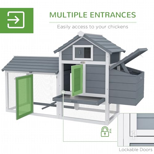 PawHut 59" Small Wooden Chicken Coop Hen House Poultry Cage for Outdoor Backyard with 2 Doors, Nesting Box and Removable Tray, White | Hen House Poultry Cage, 2 Doors, Nesting Box, Removable Tray - color: White