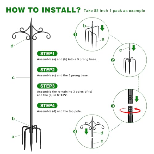 Double Shepherd Hook for Outdoor,72in Heavy Duty Bird Feeder Pole | 3/4” Steel Pole,5-Prong Stable Base,Adjustable Height,22lb Capacity,Perfect for Bird Feeder, Plant, Lantern,Rust Resistant
