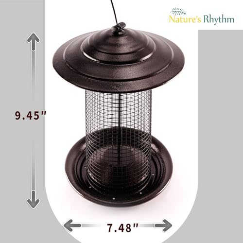 Outdoor Metal Mesh Bird Feeder, Cylindrical Metal Mesh Feeder with Dome Lid Feeder, Holds 2.5lb of Seed, Suitable for Multiple Seeds, Suitable for Multiple Birds