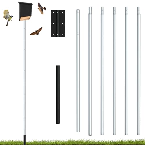 Nalwort 18' Aluminum Bat House Pole, Telescoping Purple Martin House Pole, 6-Section Design with 8-Hole Ground Socket for Wind Stability, Complete Outdoor Bat Bird House Pole Kit - size: 18 ft