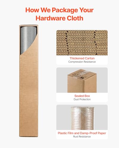 VEVOR Hardware Cloth, 1/2 inch 72 inch x 100 ft 19 Gauge Chicken Wire Fence, Hot-Dip Galvanized After Welding Metal Wire Mesh Roll, Garden Plant Welded Fencing Roll Supports Poultry Netting Cage Fence - size: 1/2 inch 72 inch x 100 ft
