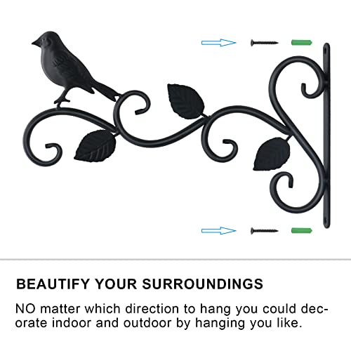 JIALAI HOME Hanging Plants Bracket 12" Bird Planter Outdoor Hooks Hangers for Flower Baskets Pot Bird Feeder Wind Chimes Lanterns Patio Garden Outdoor Indoor Metal Black, 4 Packs - style: 4 Bird