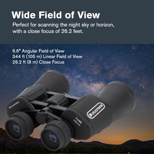 Celestron Cometron 7x50mm Astronomy Binoculars | Wide-Field Astronomy Binocular, Porro Prism, Multi-Coated Optics, Comfortable Handheld, Tripod Adaptable, Carrying Case