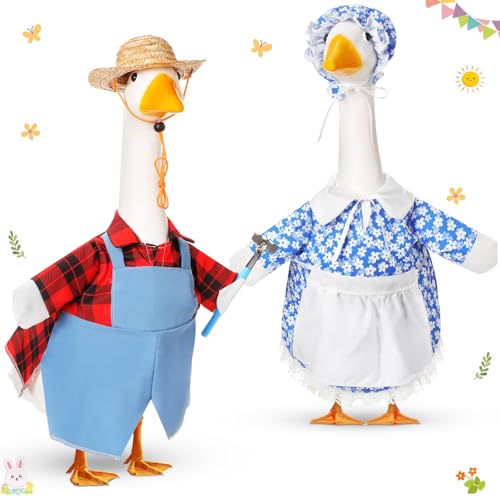 2 Set Porch Goose Outfit Spring Gardener Goose Clothes with Small Flower Pot for 23" Cement Outdoor Patio Yard Decor(Heart) - style: Heart