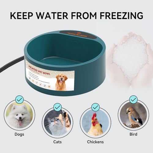 Heated Water Bowl for Dogs, Heated Dog Bowl for Cats Birds Chickens Water Heater, Outdoor Pet Heating Dish Provides Drinkable Water in Frozon Winter, 2.2L - size: 2.2L