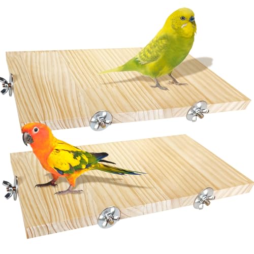 2PCS 13.8x7.9 inches Large Bird Perch Stand Wooden Parakeet Stand Platform Parrot Cage Accessories Rectangle Corner Stand Perch Shelf for Budgie Cockatiel Conure Macaw African Grey Chinchilla