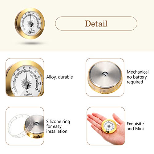 Frienda 2 Pcs Hydrometer 2 Inch Humidity Meter Cigar Humidor Hygrometers Round Cigar Hygrometer for Humidor Cabinet Cans(Gold) - color: Gold