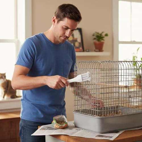 2Pcs X Clearance Bird Cage Cleaner with Scientific Handle, Durable PP+Stainless Steel Nylon Pet Brush for Easy Efficient Cleaning Parrot Cage Perch Toy Nest Accessories