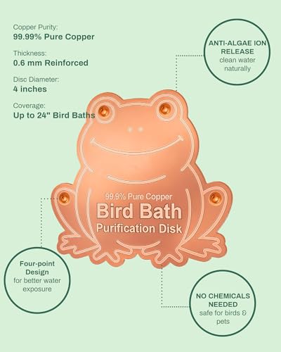 OICEME Bird Bath Purification Disk Pure Copper Outside Winter Solar Power Birdbath Hummingbird Window Garden Feeder Ground Bowl Cage Dispenser Pedestal Cleaner Water Fountain Garden Lover Gift Frog - color: Copper Frog